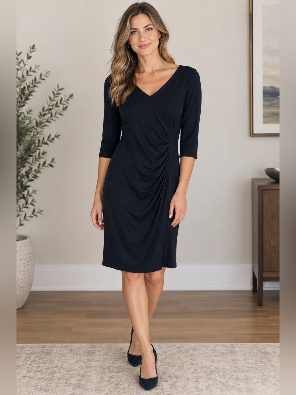 Lori M Ruched Little Black Dress